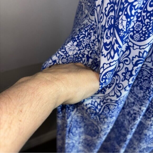 Buenos Ninos Women’s Large Spaghetti Strap Sundress Blue Patterned Maxi - Picture 4 of 8